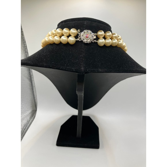 Vintage Double Strand Pearl and Swarovski Crystal Necklace! - Picture 7 of 9